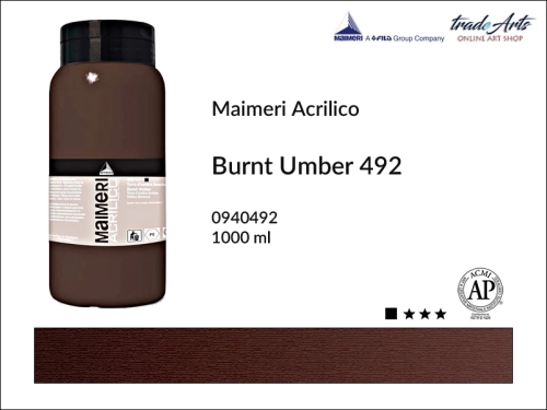 Farba akrylowa 1000 ml Maimeri Acrilico, Maimeri Acrilico - farba akrylowa 1000 ml, farby akrylowe 1000 ml, farby akrylowe, farba, akryle, Maimeri Acrilico Burnt Umber 492 opak. 1000 ml, tradearts,