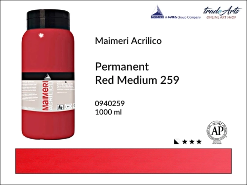 Farba akrylowa 1000 ml Maimeri Acrilico, Maimeri Acrilico - farba akrylowa 1000 ml, farby akrylowe 1000 ml, farby akrylowe, farba, akryle, Maimeri Acrilico Permanent Red Medium 259 opak. 1000 ml, tradearts,