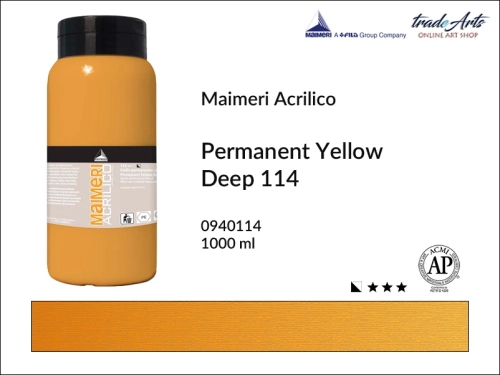 Farba akrylowa 1000 ml Maimeri Acrilico, Maimeri Acrilico - farba akrylowa 1000 ml, farby akrylowe 1000 ml, farby akrylowe, farba, akryle, Maimeri Acrilico Permanent Yellow Deep 114 opak. 1000 ml, tradearts,