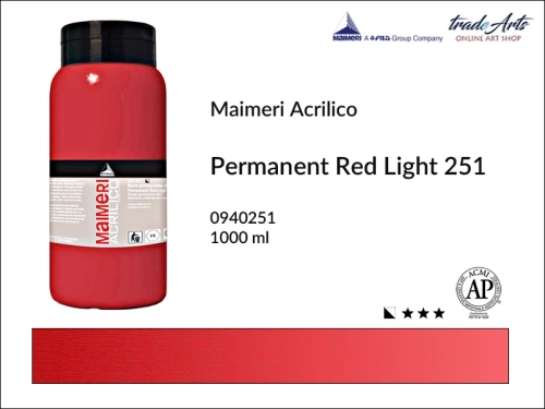 Farba akrylowa 1000 ml Maimeri Acrilico, Maimeri Acrilico - farba akrylowa 1000 ml, farby akrylowe 1000 ml, farby akrylowe, farba, akryle, Maimeri Acrilico Permanent Red Light 251 opak. 1000 ml, tradearts,