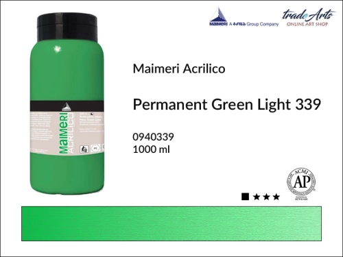 Farba akrylowa 1000 ml Maimeri Acrilico, Maimeri Acrilico - farba akrylowa 1000 ml, farby akrylowe 1000 ml, farby akrylowe, farba, akryle, Maimeri Acrilico Permanent Green Light 339 opak. 1000 ml, tradearts,
