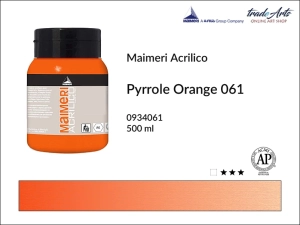 Farba akrylowa Maimeri Acrilico, kolor: Pyrrole Orange 061, opak. 500 ml