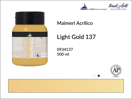 Farba akrylowa Light Gold 137 Maimeri Acrilico opak. 500 ml, Maimeri Acrilico farba akrylowa Light Gold 137 opak. 500 ml,  farba akrylowa w tubach, farby akrylowe Maimeri Acrilico, Maimeri Acrilico, tradearts,