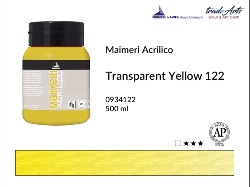 Farba akrylowa Transparent Yellow 122 Maimeri Acrilico opak. 500 ml, Maimeri Acrilico farba akrylowa Transparent Yellow 122 opak. 500 ml ml,  farba akrylowa w tubach, farby akrylowe Maimeri Acrilico, Maimeri Acrilico, tradearts,