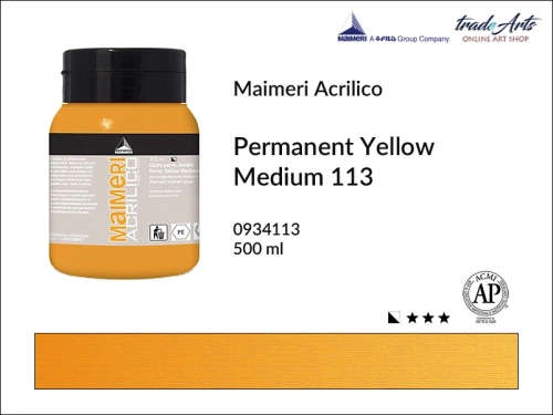 Farba akrylowa Permanent Yellow Medium 113 Maimeri Acrilico opak. 500 ml, Maimeri Acrilico farba akrylowa Permanent Yellow Medium 113 opak. 500 ml,  farba akrylowa w tubach, farby akrylowe Maimeri Acrilico, Maimeri Acrilico, tradearts,