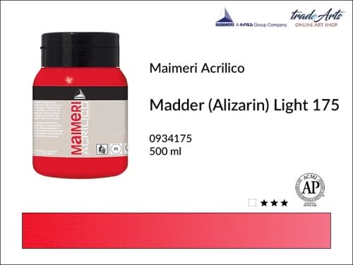 Farba akrylowa Madder (Alizarin) Light 175 Maimeri Acrilico opak. 500 ml, Maimeri Acrilico farba akrylowa Madder (Alizarin) Light 175 opak. 500 ml,  farba akrylowa w tubach, farby akrylowe Maimeri Acrilico, Maimeri Acrilico, tradearts,