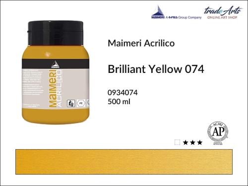 Farba akrylowa Brilliant Yellow 074 Maimeri Acrilico opak. 500 ml, Maimeri Acrilico farba akrylowa Brilliant Yellow 074 opak. 500 ml,  farba akrylowa w tubach, farby akrylowe Maimeri Acrilico, Maimeri Acrilico, tradearts,