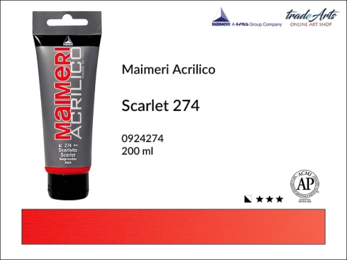 Farba akrylowa Scarlet 274 Maimeri Acrilico tuba 200 ml, Maimeri Acrilico farba akrylowa Scarlet 274 tuba 200 ml,  farba akrylowa w tubach, farby akrylowe Maimeri Acrilico, Maimeri Acrilico, tradearts,