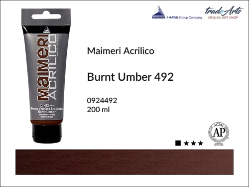 Farba akrylowa Burnt Umber 492 Maimeri Acrilico tuba 200 ml, Maimeri Acrilico farba akrylowa Burnt Umber 492 tuba 200 ml,  farba akrylowa w tubach, farby akrylowe Maimeri Acrilico, Maimeri Acrilico, tradearts,