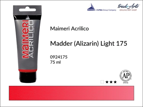 Farba akrylowa Madder (Alizarin) Light 175 Maimeri Acrilico tuba 200 ml, Maimeri Acrilico farba akrylowa Madder (Alizarin) Light 175 tuba 200 ml,  farba akrylowa w tubach, farby akrylowe Maimeri Acrilico, Maimeri Acrilico, tradearts,