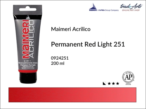 Farba akrylowa Permanent red Light 251 Maimeri Acrilico tuba 200 ml, Maimeri Acrilico farba akrylowa Permanent Red Light 251 tuba 200 ml,  farba akrylowa w tubach, farby akrylowe Maimeri Acrilico, Maimeri Acrilico, tradearts,