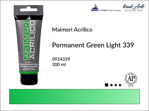 Farba akrylowa Permanent Green Light 339 Maimeri Acrilico tuba 200 ml, Maimeri Acrilico farba akrylowa Permanent Green Light 339 tuba 200 ml,  farba akrylowa w tubach, farby akrylowe Maimeri Acrilico, Maimeri Acrilico, tradearts,