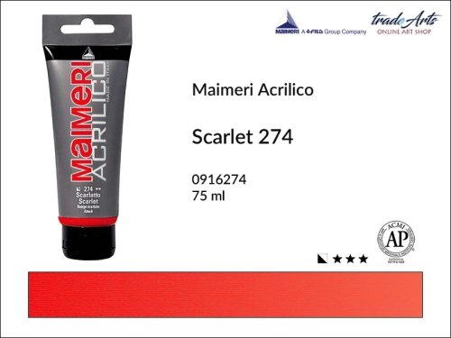 Farba akrylowa Scarlet 274 Maimeri Acrilico tuba 75 ml, Maimeri Acrilico farba akrylowa Scarlet 274 tuba 75 ml,  farba akrylowa w tubach, farby akrylowe Maimeri Acrilico, Maimeri Acrilico, tradearts,