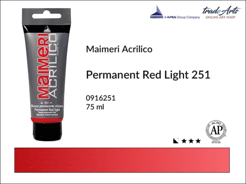 Farba akrylowa Permanent Red Light 251 Maimeri Acrilico tuba 75 ml, Maimeri Acrilico farba akrylowa Permanent Red Light 251 tuba 75 ml,  farba akrylowa w tubach, farby akrylowe Maimeri Acrilico, Maimeri Acrilico, tradearts,