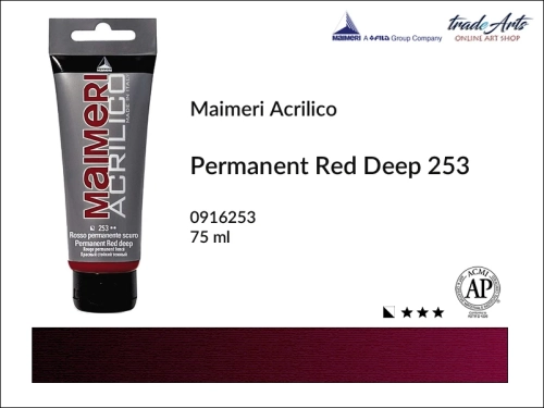 Farba akrylowa Permanent Red Deep 253 Maimeri Acrilico tuba 75 ml, Maimeri Acrilico farba akrylowa Permanent Red Deep 253 tuba 75 ml,  farba akrylowa w tubach, farby akrylowe Maimeri Acrilico, Maimeri Acrilico, tradearts,