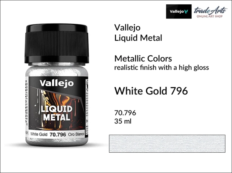Farba metaliczna w płynie White Gold 796 Vallejo Liquid Metal, Vallejo Liquid Metal farba metaliczna w płynie White Gold 796,  farba metaliczna w płynie Vallejo Liquid Metal, farby metaliczne, farba, Vallejo, tradearts,