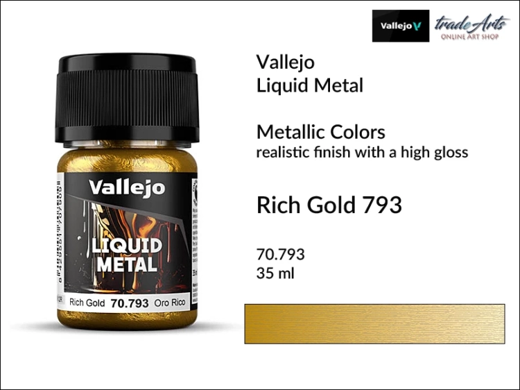 Farba metaliczna w płynie Rich Gold 793 Vallejo Liquid Metal, Vallejo Liquid Metal - farba metaliczna w płynie Rich Gold 793,  farba metaliczna w płynie, farby metaliczne, farba, Vallejo Liquid Metal, tradearts,