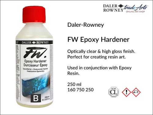 Daler-Rowney Epoxy Hardener FW 250 ml, Daler-Rowney utwardzacz Epoxy Hardener, utwardzacz Daler-Rowney Epoxy Hardener FW 250 ml, grafika żywiczna epoksydowa, żywica epoksydowa, odlewanie form, utwardzacz żywicy epoksydowej,
