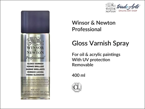 Gloss Varnish Spray Winsor Newton for Oil  and Acrylic Paintings, 
werniks błyszczący do farb olejnych i akrylowych  Winsor Newton, Winsor Newton werniks błyszczący w aerozolu do farb olejnych i akrylowych, werniksy do farb olejnych i akrylowych,