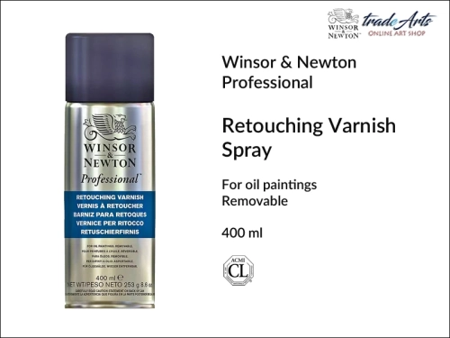 Retouching Varnish Spray Winsor Newton for Oil Paintings, 
werniks retuszerski  spray do farb olejnych Winsor  Newton, Winsor Newton werniks retuszerski w sprayu do farb olejnych, werniksy retuszerskie w aerozolu, Winsor Newton,