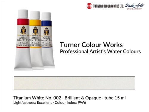 Turner Artists Watercolour Titanium White 002 15 ml, Turner Artists Watercolour farba akwarelowa Titanium White 002 tuba 15 ml, farba akwarelowa Titanium White 002 Turner Artists Watercolour, farby akwarelowe Turner, akwarele Turner Artists, akwarela,