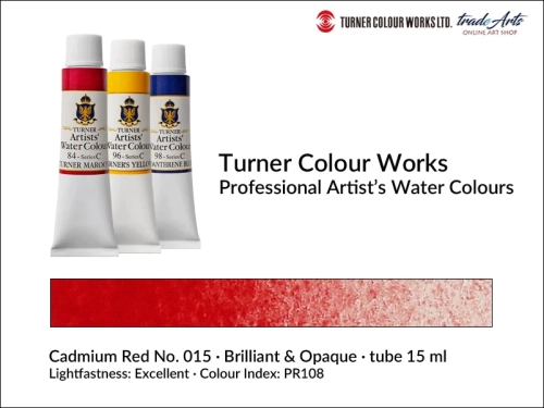 Turner Artists Watercolour Cadmium Red 015 15 ml, Turner Artists Watercolour farba akwarelowa Cadmium Red 015 tuba 15 ml, farba akwarelowa Cadmium Red 015 Turner Artists Watercolour, farby akwarelowe Turner, akwarele Turner Artists, akwarela,