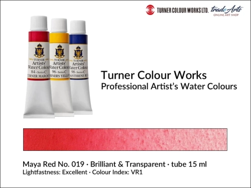 Turner Artists Watercolour Maya Red 019 15 ml, Turner Artists Watercolour farba akwarelowa Maya red 019 tuba 15 ml, farba akwarelowa Maya Red 019 Turner Artists Watercolour, farby akwarelowe Turner, akwarele Turner Artists, akwarela,