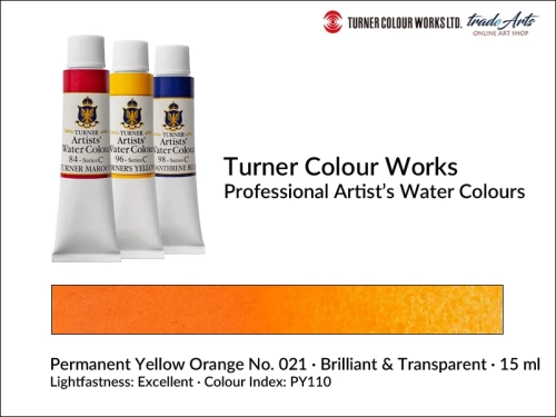 Turner Artists Watercolour Permanent Yellow Orange 021 15 ml, Turner Artists Watercolour farba akwarelowa Permanent Yellow Orange 021 tuba 15 ml, farba akwarelowa Cadmium Orange 020 Turner Artists Watercolour, farby akwarelowe Turner,