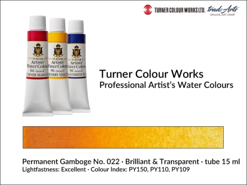 Turner Artists Watercolour Permanent Gamboge 022 15 ml, Turner Artists Watercolour farba akwarelowa Permanent Gamboge 022 tuba 15 ml, farba akwarelowa Permanent Gamboge 022 Turner Artists Watercolour, farby akwarelowe Turner,