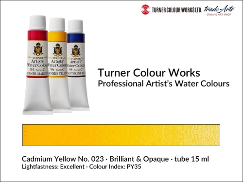 Turner Artists Watercolour Cadmium Yellow 023 15 ml, Turner Artists Watercolour farba akwarelowa Cadmium Yellow 023 tuba 15 ml, farba akwarelowa Cadmium Yellow 023 Turner Artists Watercolour, farby akwarelowe Turner, akwarele Turner Artists,