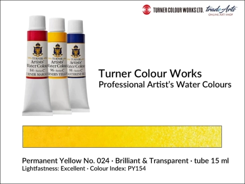 Turner Artists Watercolour Permanent Yellow 024 15 ml, Turner Artists Watercolour farba akwarelowa Permanent Yellow 024 tuba 15 ml, farba akwarelowa Permanent Yellow 024 Turner Artists Watercolour, farby akwarelowe Turner, akwarele Turner Artists,