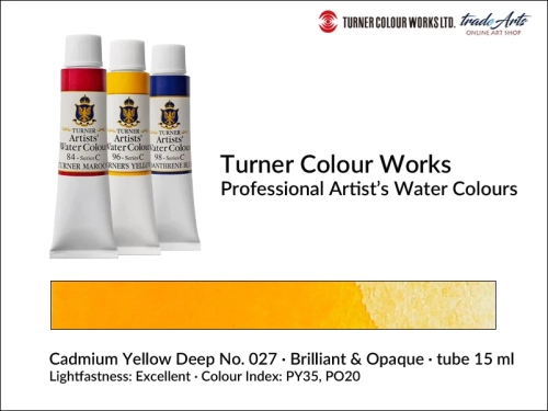 Turner Artists Watercolour Cadmium Yellow Deep 027 15 ml, Turner Artists Watercolour farba akwarelowa Cadmium Yellow Deep 027 tuba 15 ml, farba akwarelowa Cadmium Yellow Deep  027 Turner Artists Watercolour, farby akwarelowe Turner,