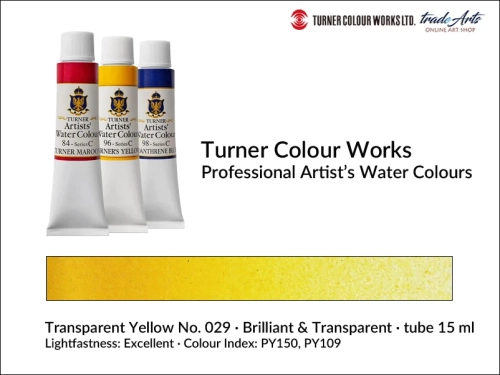 Turner Artists Watercolour Transparent Yellow 029 15 ml, Turner Artists Watercolour farba akwarelowa Transparent Yellow 029tuba 15 ml, farba akwarelowa Transparent Yellow 029 Turner Artists Watercolour, farby akwarelowe Turner, akwarele Turner Artists,
