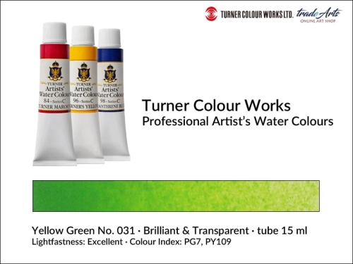Turner Artists Watercolour Turner Yellow Green 031 15 ml, Turner Artists Watercolour farba akwarelowa Turner Yellow Green 031 tuba 15 ml, farba akwarelowa Turner Yellow Green 031 Turner Artists Watercolour, farby akwarelowe Turner, akwarele Turner,