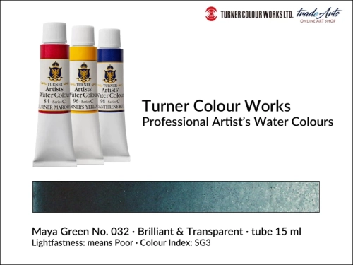 Turner Artists Watercolour Maya Green 032 15 ml, Turner Artists Watercolour farba akwarelowa Maya Green 032 tuba 15 ml, farba akwarelowa Maya Green 032 Turner Artists Watercolour, farby akwarelowe Turner, akwarele Turner Artists, akwarela,