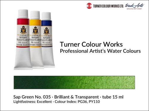 Turner Artists Watercolour Sap Green 035 15 ml, Turner Artists Watercolour farba akwarelowa Sap Green 035 tuba 15 ml, farba akwarelowa Sap Green 035 Turner Artists Watercolour, farby akwarelowe Turner, akwarele Turner Artists, akwarela,