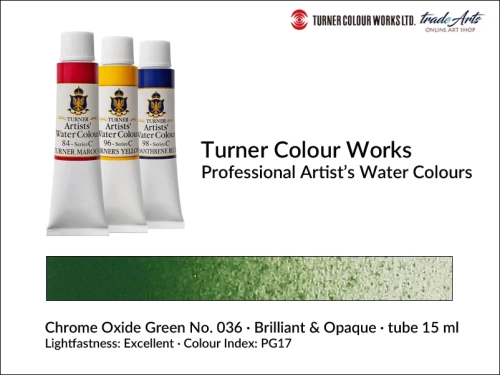 Turner Artists Watercolour Chrome Oxide Green 036 15 ml, Turner Artists Watercolour farba akwarelowa Chrome Oxide Green 036  tuba 15 ml, farba akwarelowa Sap Green 035 Turner Artists Watercolour, farby akwarelowe Turner, akwarele Turner Artists, akwarela,