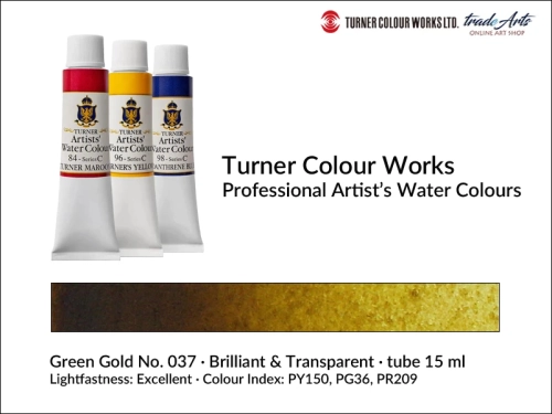 Turner Artists Watercolour Green Gold 037 15 ml, Turner Artists Watercolour farba akwarelowa Green Gold 037  tuba 15 ml, farba akwarelowa Green Gold 037 Turner Artists Watercolour, farby akwarelowe Turner, akwarele Turner Artists, akwarela,
