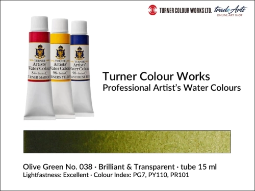Turner Artists Watercolour Olive Green 038 15 ml, Turner Artists Watercolour farba akwarelowa Olive Green 038  tuba 15 ml, farba akwarelowa Olive Green 038 Turner Artists Watercolour, farby akwarelowe Turner, akwarele Turner Artists, akwarela,