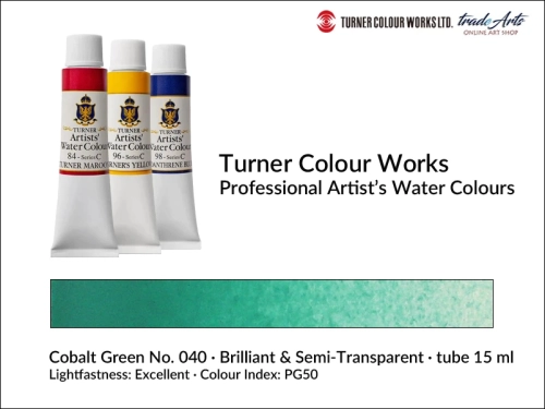 Turner Artists Watercolour Cobalt Green 040 15 ml, Turner Artists Watercolour farba akwarelowa Cobalt Green 040  tuba 15 ml, farba akwarelowa Cobalt Green 040 Turner Artists Watercolour, farby akwarelowe Turner, akwarele Turner Artists, akwarela,