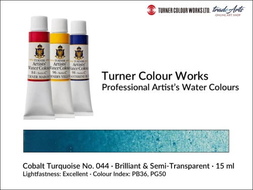 Turner Artists Watercolour Cobalt Turquoise 044 15 ml, Turner Artists Watercolour farba akwarelowa Cobalt Turquoise 044  tuba 15 ml, farba akwarelowa Cobalt Turquoise 044 Turner Artists Watercolour, farby akwarelowe Turner, akwarele Turner Artists,