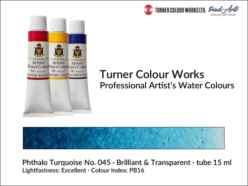 Turner Artists Watercolour Phthalo Turquoise 045 15 ml, Turner Artists Watercolour farba akwarelowa Phthalo Turquoise 045 tuba 15 ml, farba akwarelowa Phthalo Turquoise 045 Turner Artists Watercolour, farby akwarelowe Turner, akwarele Turner Artists,