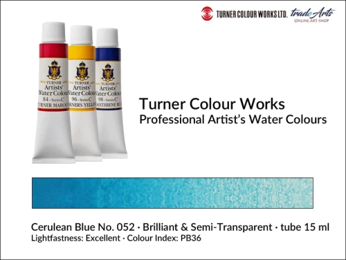 Turner Artists Watercolour Cerulean Blue 052 15 ml, Turner Artists Watercolour farba akwarelowa Cerulean Blue 052 tuba 15 ml, farba akwarelowa Cerulean Blue 052Turner Artists Watercolour, farby akwarelowe Turner, akwarele Turner Artists, akwarela,