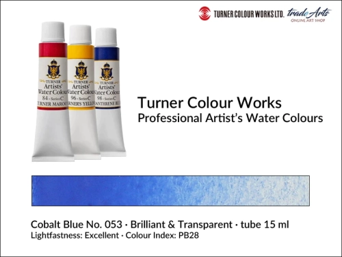 Turner Artists Watercolour Cobalt Blue 053 15 ml, Turner Artists Watercolour farba akwarelowa Cobalt Blue 053 tuba 15 ml, farba akwarelowa Cobalt Blue 053 Turner Artists Watercolour, farby akwarelowe Turner, akwarele Turner Artists, akwarela,