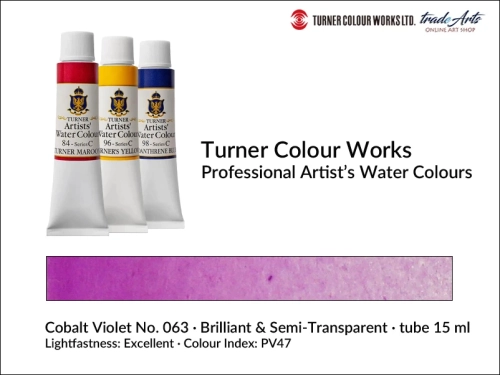 Turner Artists Watercolour Cobalt Violet 063 15 ml, Turner Artists Watercolour farba akwarelowa Cobalt Violet 063 tuba 15 ml, farba akwarelowa Cobalt Violet 063 Turner Artists Watercolour, farby akwarelowe Turner, akwarele Turner Artists, akwarela,