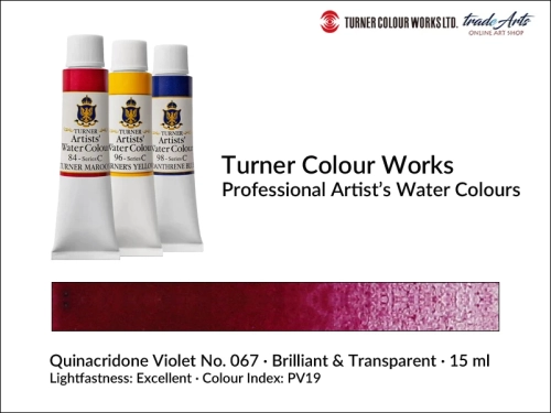 Turner Artists Watercolour Quinacridone Violet 067 15 ml, Turner Artists Watercolour farba akwarelowa Quinacridone Violet 067 tuba 15 ml, farba akwarelowa Maya Magenta 066 Turner Artists Watercolour, farby akwarelowe Turner, akwarele Turner Artists,