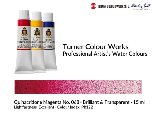 Turner Artists Watercolour Quinacridone Magenta 068 15 ml, Turner Artists Watercolour farba akwarelowa Quinacridone Magenta 068 tuba 15 ml, farba akwarelowa Maya Magenta 066 Turner Artists Watercolour, farby akwarelowe Turner, akwarele,