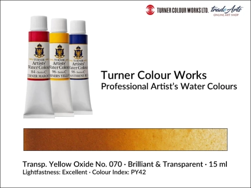 Turner Artists Watercolour Transparent Yellow Oxide 070 15 ml, Turner Artists Watercolour farba akwarelowa Transparent Yellow Oxide 070 tuba 15 ml, farba akwarelowa Opera Red 069 Turner Artists Watercolour, farby akwarelowe Turner, akwarele Turner,