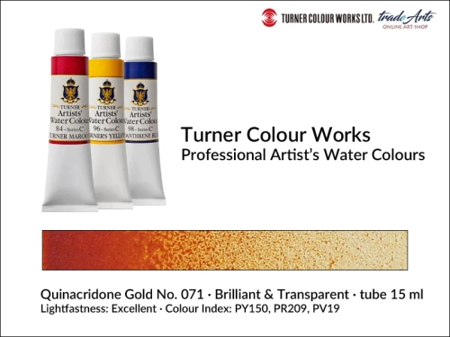 Turner Artists Watercolour Quinacridone Gold 071 15 ml, Turner Artists Watercolour farba akwarelowa Quinacridone Gold 071 tuba 15 ml, farba akwarelowa Quinacridone Gold 071 Turner Artists Watercolour, farby akwarelowe Turner, akwarele Turner ,