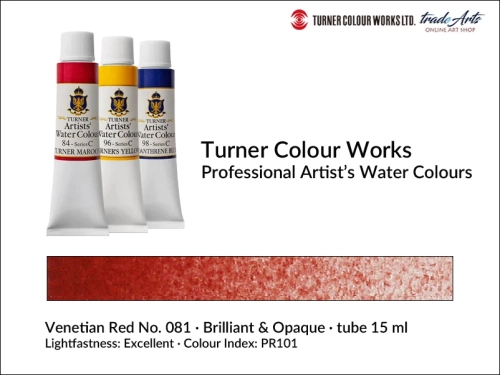 Turner Artists Watercolour Venetian Red 081 15 ml, Turner Artists Watercolour farba akwarelowa Venetian Red 081 tuba 15 ml, farba akwarelowa Venetian Red 081 Turner Artists Watercolour, farby akwarelowe Turner, akwarele Turner Artists, akwarela,